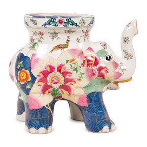 Appraisal: A Chinese Export Porcelain Tobacco Leaf Elephant-Form Garden Seat th