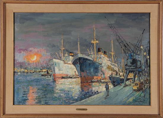 Appraisal: V Galen American th century NEW YORK HARBOR oil on