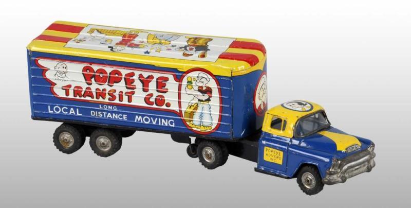 Appraisal: Tin Linemar Popeye Transit Moving Truck Toy Description Japanese Friction