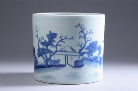 Appraisal: CHINESE BLUE AND WHITE PORCELAIN BRUSH HOLDER Four-character underglazed blue