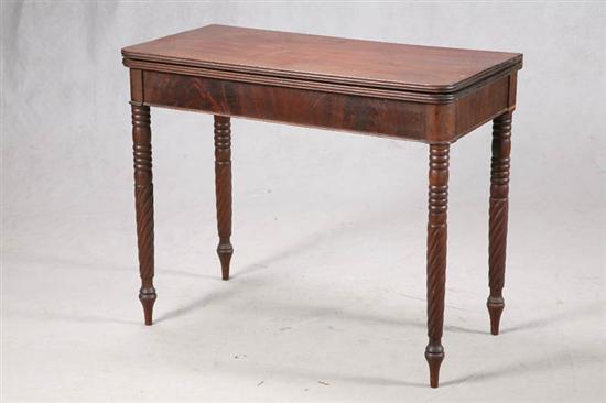 Appraisal: CARD TABLE Mahogany with burl veneer front and turned rope