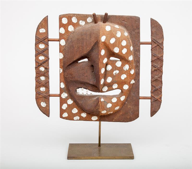 Appraisal: African Wood Hand Mask On polished brass stand x in