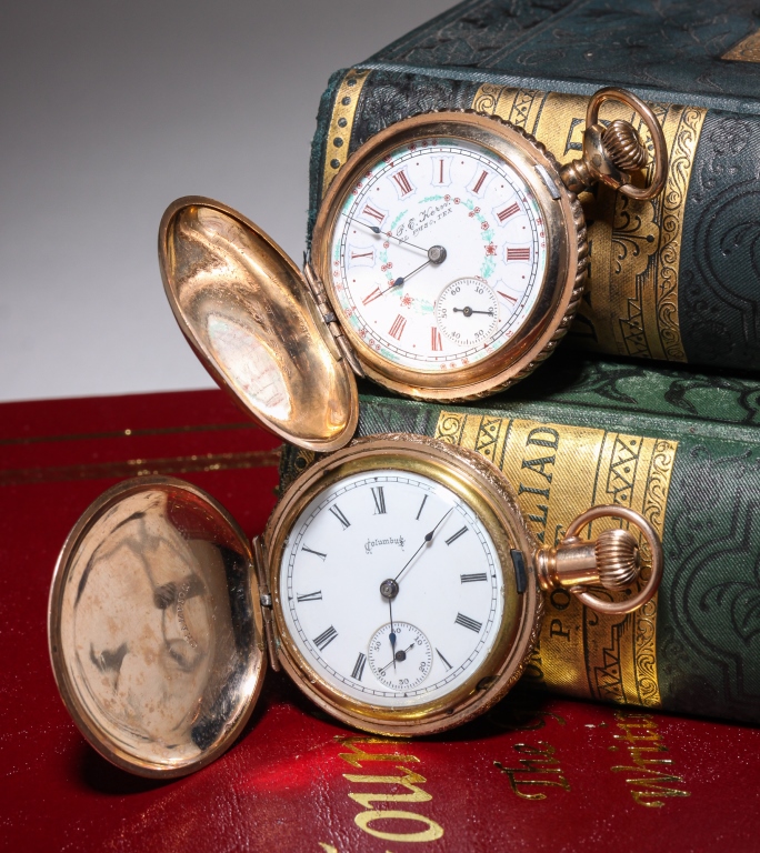 Appraisal: TWO LADIES HUNTING CASE POCKET LAPEL WATCHES American late th