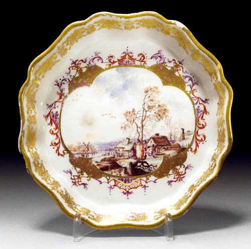 Appraisal: SWEET DISH WITH WINTER SCENE Meissen circa - Depicting a