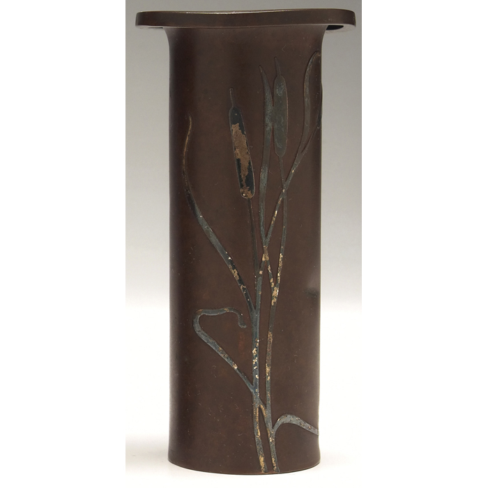 Appraisal: Heintz vase sterling on bronze applied cattail design original patina