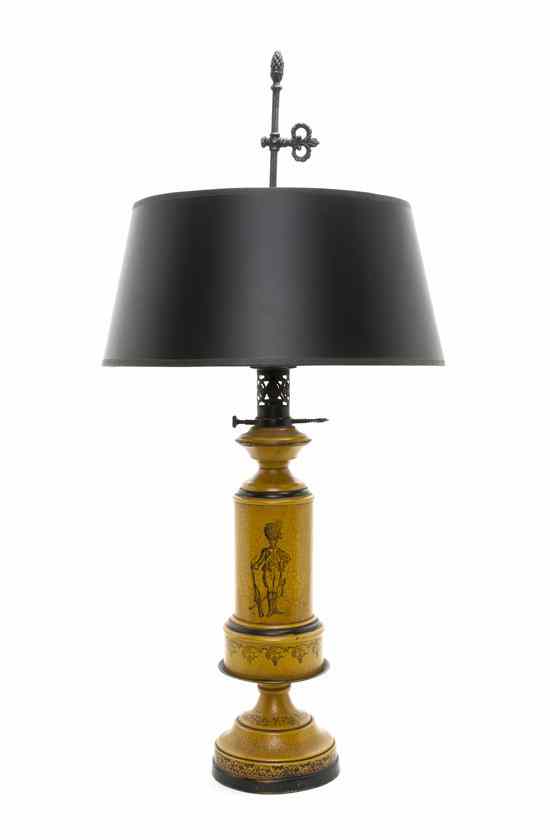 Appraisal: A Yellow Tole Table Lamp of columnar form decorated with