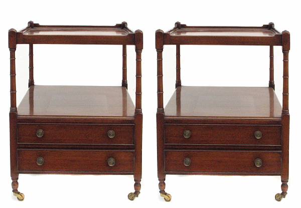 Appraisal: A pair of Regency style mahogany bedside cupboards height in