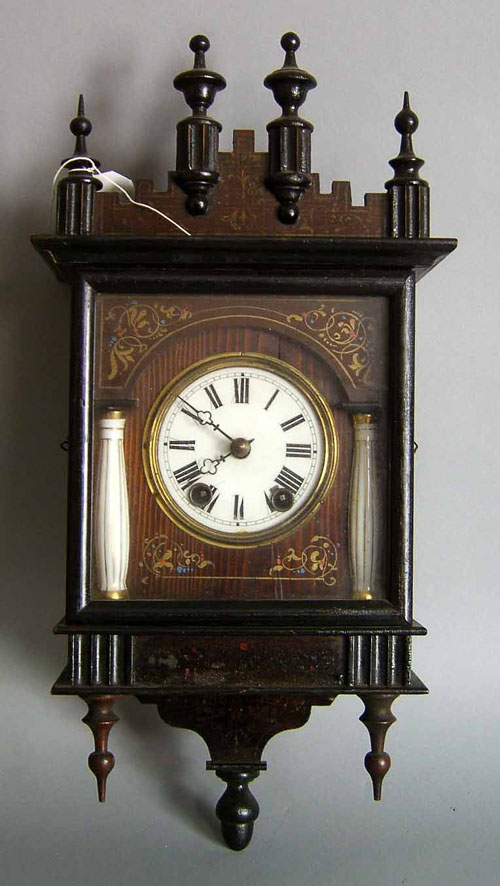 Appraisal: German Victorian painted and stained pine wall clock with handmade