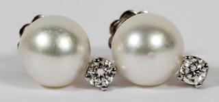 Appraisal: KT WHITE GOLD AND MM PEARL EARRINGS PAIR KT WHITE