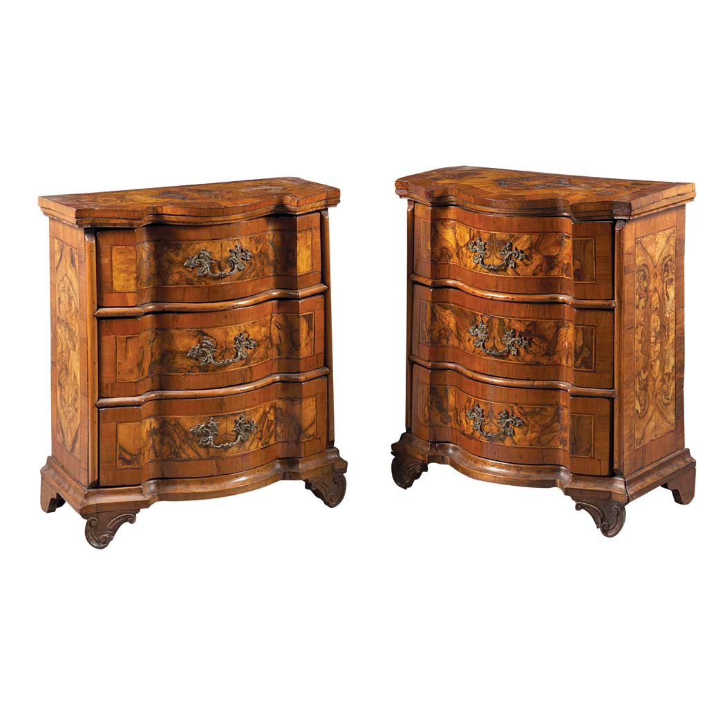 Appraisal: Pair of Northern Italian Baroque Walnut Commodini Early th century