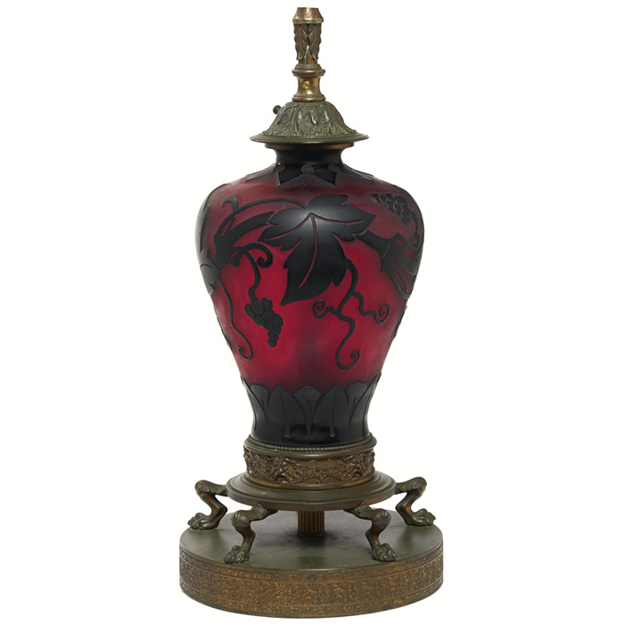 Appraisal: Steuben lamp bulbous form in purple glass with a cameo