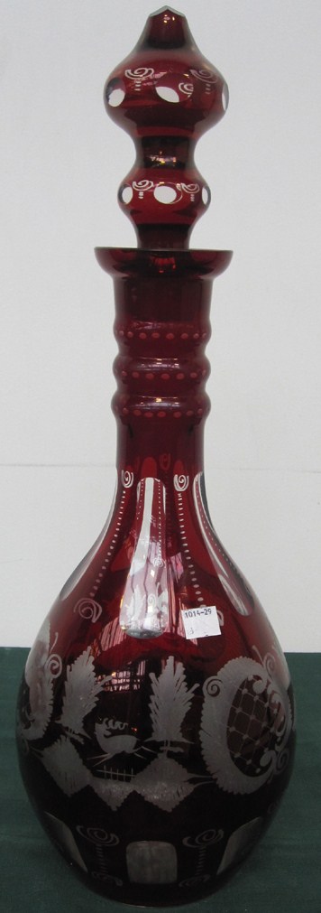 Appraisal: TALL BOHEMIAN CRYSTAL DECANTER Ruby cut to clear H Note