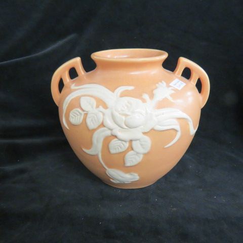 Appraisal: Weller Pottery Vase cameo style floral on orange '