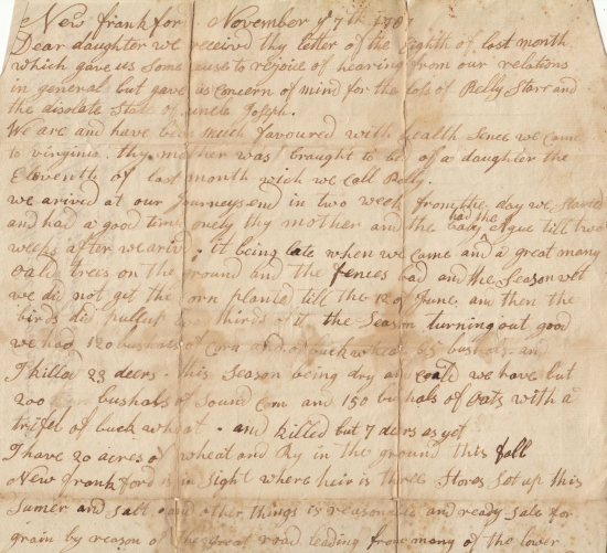 Appraisal: WEST VIRGINIA Pair of letters by early settlers Moses and