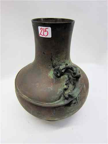 Appraisal: JAPANESE BRONZE ''DRAGON'' VASE Jar-shaped brown patination with stylized dragon