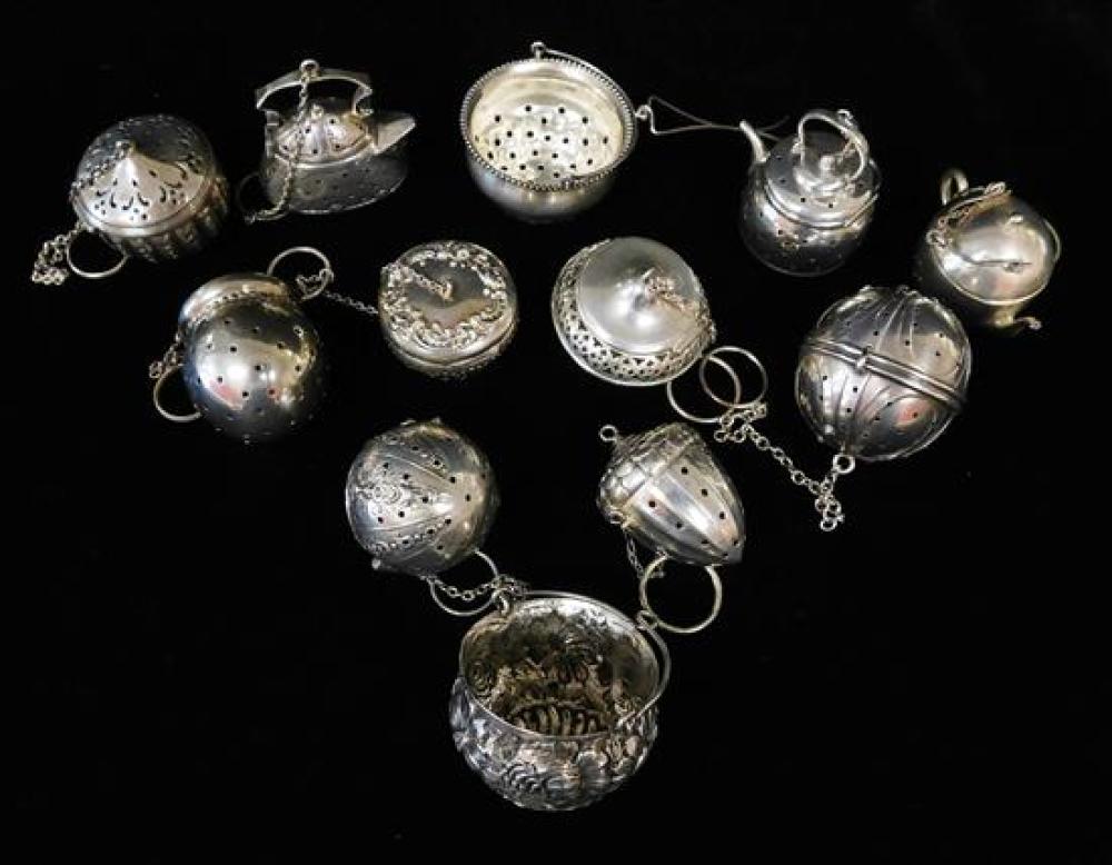 Appraisal: SILVER Twelve assorted sterling tea infusers and strainers all marked