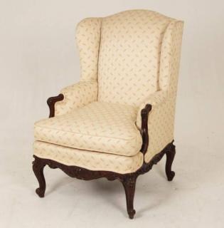 Appraisal: PROVINCIAL LOUIS XV STYLE WALNUT WING CHAIR PROVINCIAL LOUIS XV