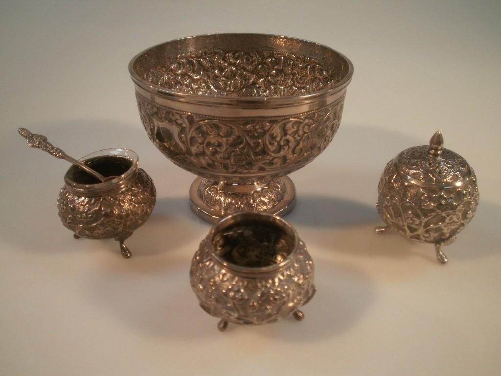 Appraisal: A silver coloured metal pedestal bowl with embossed acanthus scroll