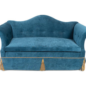 Appraisal: A Camel Back Settee Upholstered in Teal Velvet TH CENTURY