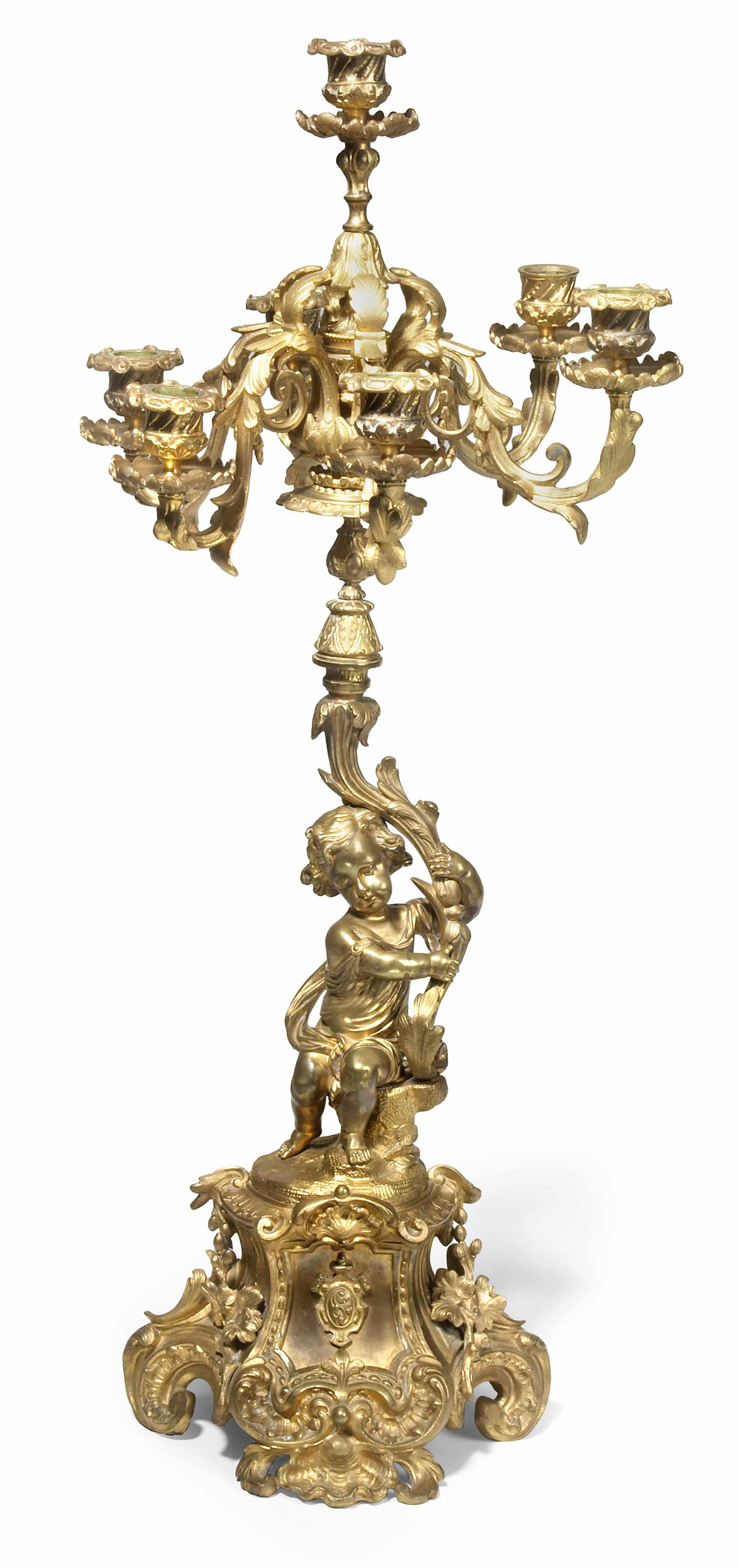 Appraisal: A Napoleon III gilt bronze seven light candelabrum third quarter