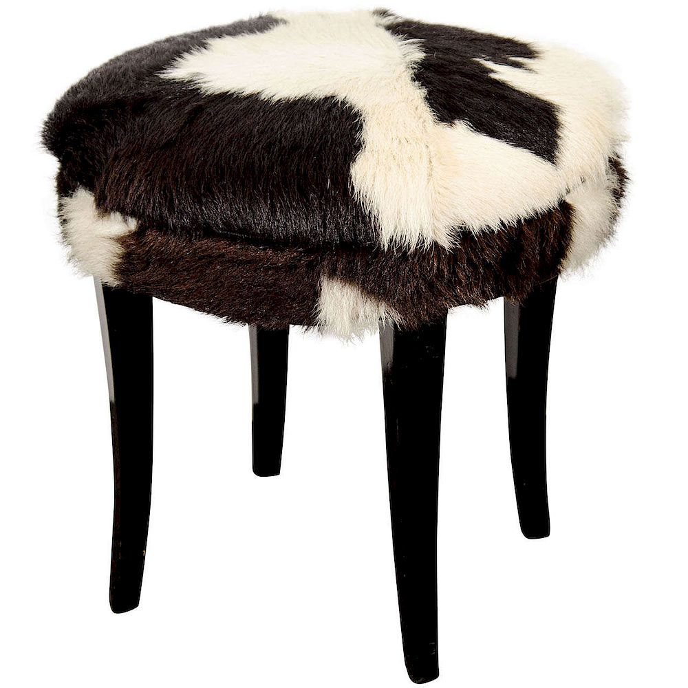 Appraisal: Mid-Century Cow Hide Stool w Ebonized Legs Mid-century stool with