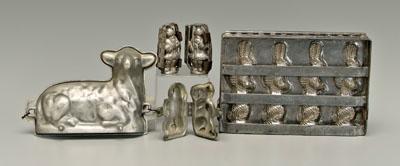 Appraisal: Five metal molds one steel chocolate mold with four rabbits