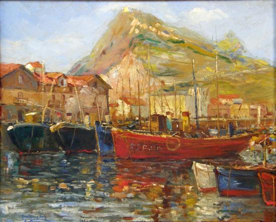 Appraisal: Apellaniz Jesus Spanish harbour scene with boats and mountain beyond