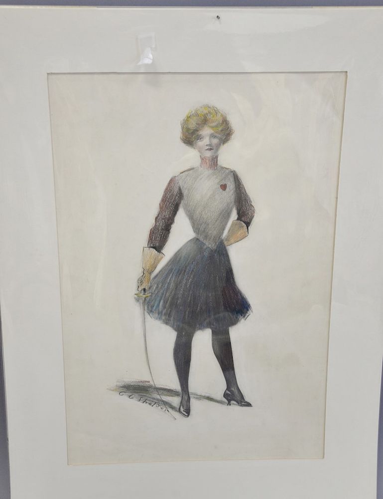 Appraisal: Charles Sheldon - colored pencil Fashion Illustration posing with a