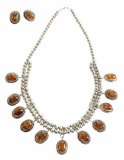 Appraisal: Southwestern Silver and Amber Necklace and Earrings signed D JOHNSON