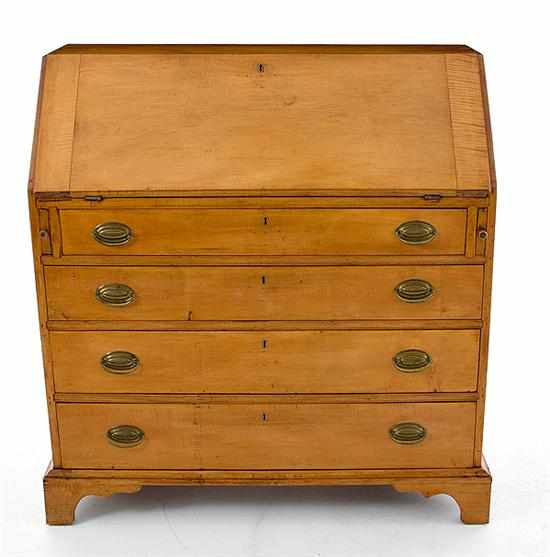 Appraisal: New England Chippendale figured maple slant-lid desk late th century