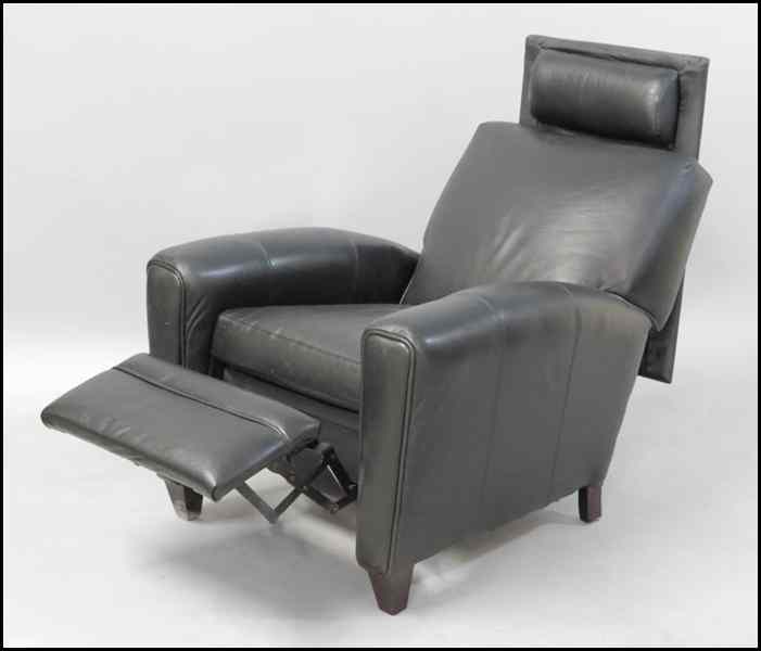 Appraisal: BLACK LEATHER RECLINING CLUB CHAIR H '' W '' D