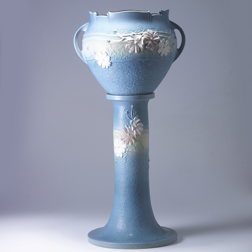 Appraisal: ROSEVILLE Blue Cosmos jardiniere and pedestal set - Nick to