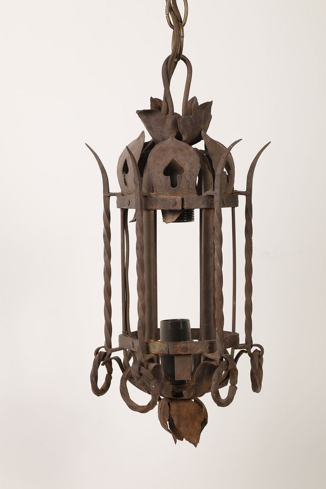 Appraisal: Spanish Revival Wrought Iron Hanging Lantern Spanish Revival Wrought Iron