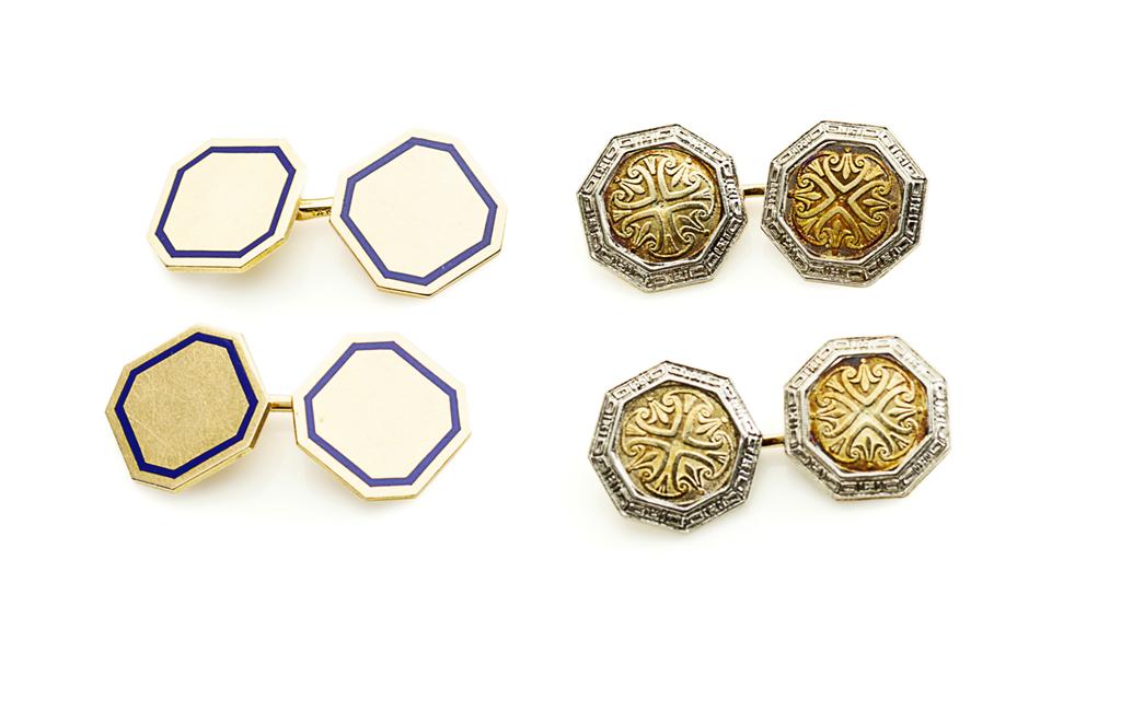 Appraisal: A pair of cufflinks the terminals of octagonal outline in