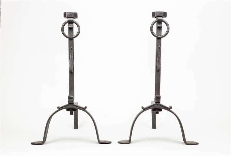 Appraisal: Pair of Andirons th Century Wrought-iron x x in From