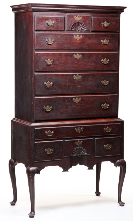 Appraisal: AMERICAN QUEEN ANNE HIGH CHEST Mid th century cherry with