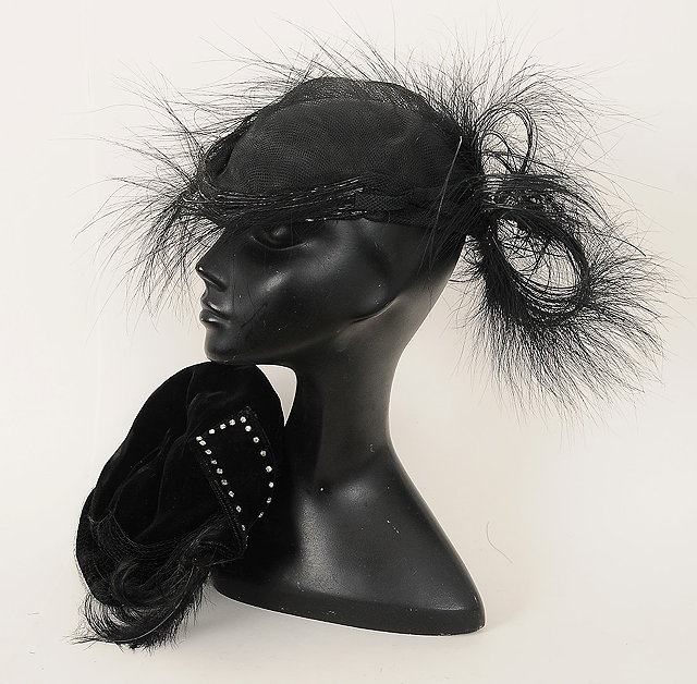 Appraisal: Two s style black hats one net with an elaborate