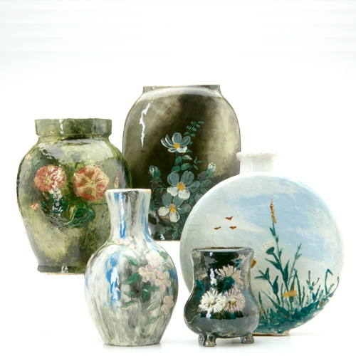 Appraisal: T J WHEATLEY Five vases painted in barbotine with assorted