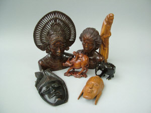 Appraisal: A collection of South East Asian wooden carvings including figures