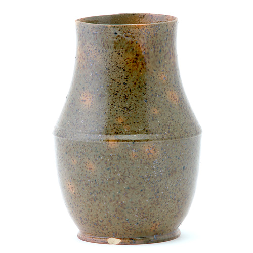 Appraisal: GEORGE OHR Bulbous vase covered in brown-speckled khaki green and