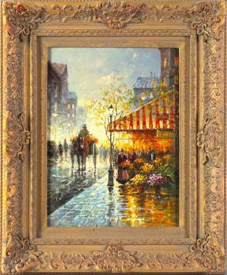 Appraisal: French School st Century Parisian Flower Market oil on panel