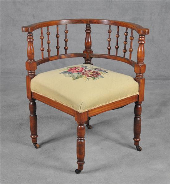 Appraisal: Victorian Corner Chair Circa Mahogany ball and stick turned back