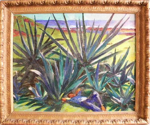 Appraisal: Two oil on canvas tropical landscapes mid th c x