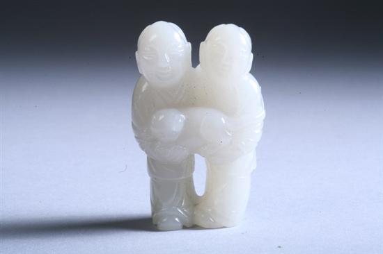 Appraisal: CHINESE GREYISH WHITE JADE Carved to depict two children holding