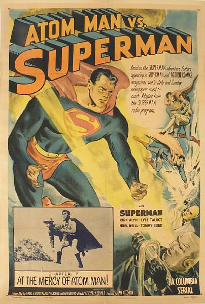 Appraisal: Atom Man vs Superman Chapter Columbia one-sheet condition C linen