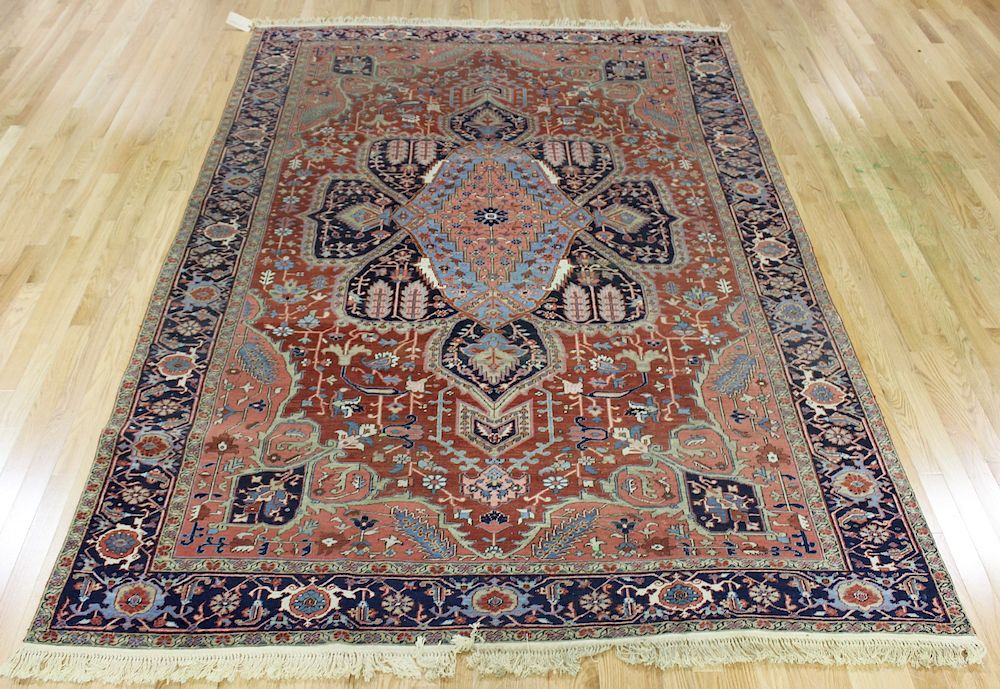 Appraisal: Antique Finely Hand Woven Roomsize Heriz Carpet Good looking carpet