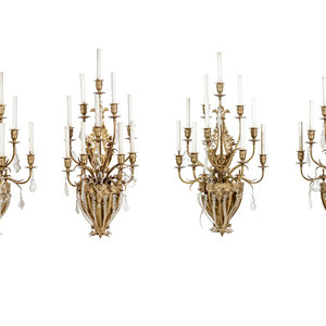 Appraisal: A Set of Four Gilt Bronze and Baccarat Glass Sconces