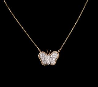 Appraisal: Ladies k k Gold Diamond Butterfly Necklace Ladies k yellow