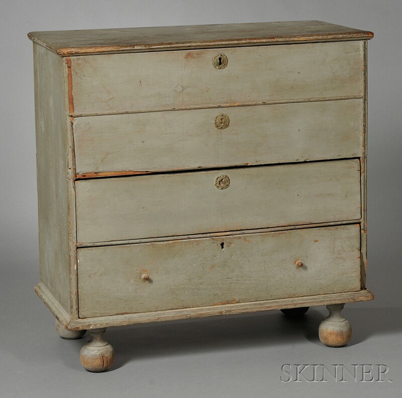 Appraisal: Painted Pine Chest over Two Drawers New England early th