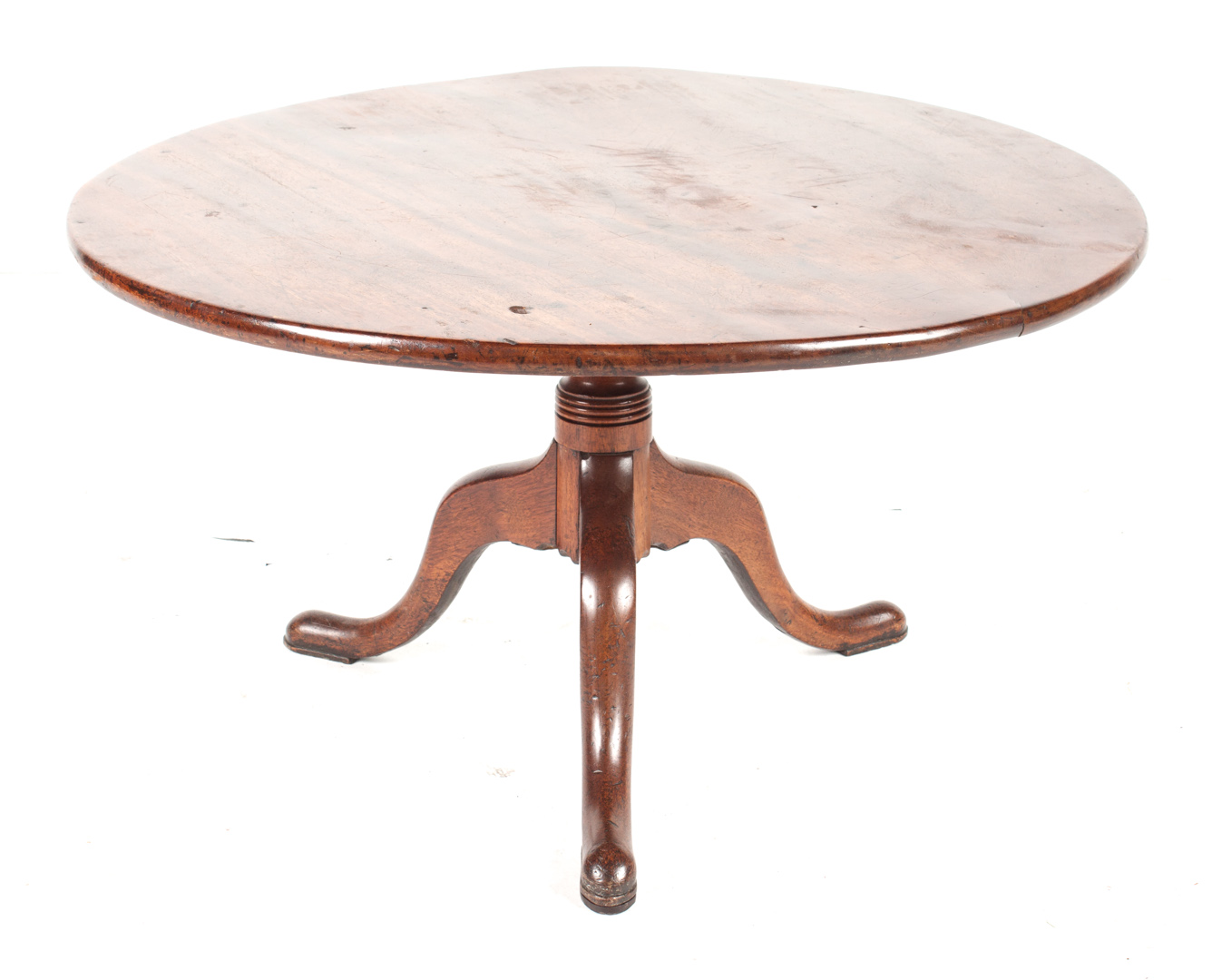 Appraisal: George III mahogany tilt-top tea table reconstructed piece with circular